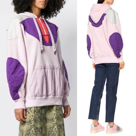 Isabel Marant Etoile Nansel Paneled Jersey/Twill Hoodie Purple/Pink Size Small - Picture 9 of 9